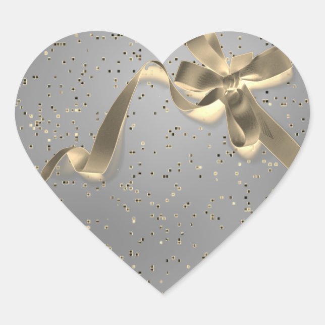 Sticker Cœur Argent avec Mariage Gold Bow (Devant)