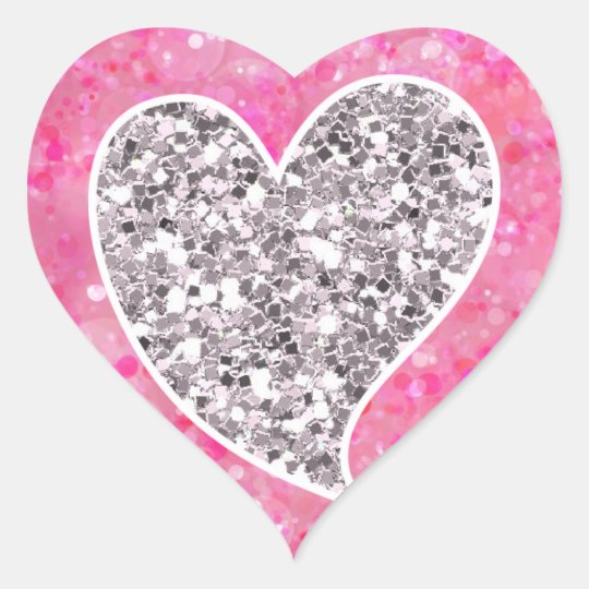 Sticker Cœur Argent Et Coeurs Scintillants De Rose Zazzle Fr