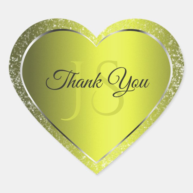 Sticker Cœur Argent Jaune avec Initiales Parties scintillant Me (Devant)