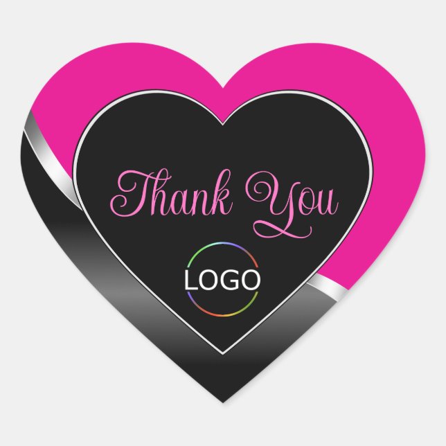 Sticker Cœur Argent noir chaud et Logo Merci mignon (Devant)