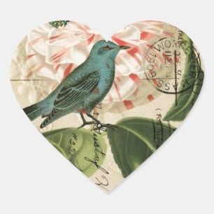 Sticker Cœur Art botanique français de camélia vintage chic