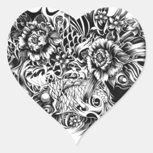 Sticker Cœur Art de tatouage de surf de Japonais d'illustration