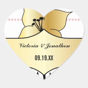 Sticker Cœur Art Déco Lily Typographie moderne Mariage Gold Ros