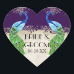 Sticker Cœur Art Déco Peacock Favoriser Gift Tags Seal Dark Pur<br><div class="desc">PALETTE DE COULEUR : violet foncé, crème, bronze, bleu aqua, bleu royal, vert, violet et or. COLLECTION DESIGN : Il s'agit de collants ou de sceaux correspondants pour enveloppes ou à utiliser sur les faveurs pour réceptions et douches nuptiales. Cette oeuvre est un mélange d'aquarelles flambant neuves d'Audrey Jeanne Roberts...</div>