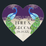 Sticker Cœur Art Déco Peacock Favoriser Gift Tags Seal Dark Pur<br><div class="desc">PALETTE DE COULEUR : violet foncé, crème, bronze, bleu aqua, bleu royal, vert, violet et or. COLLECTION DESIGN : Il s'agit de collants ou de sceaux correspondants pour enveloppes ou à utiliser sur les faveurs pour réceptions et douches nuptiales. Cette oeuvre est un mélange d'aquarelles flambant neuves d'Audrey Jeanne Roberts...</div>