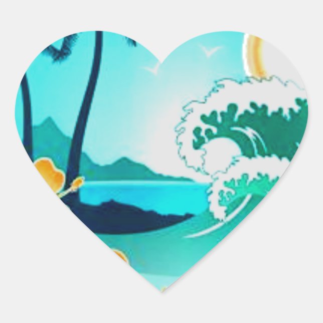 STICKER CŒUR ART DU SURF TROPICAL HAWAIIEN (Devant)