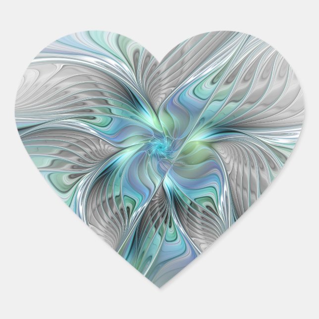 Sticker Cœur Art Fantastique Papillon Bleu Vert Abstrait (Devant)