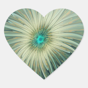 Sticker Cœur Art floral fractal fantaisiste vert sauge abstrait