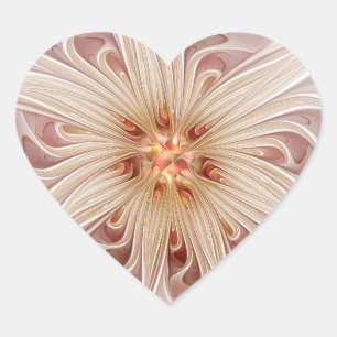 Sticker Cœur Art fractal de fleurs pastel moderne abstrait pêch