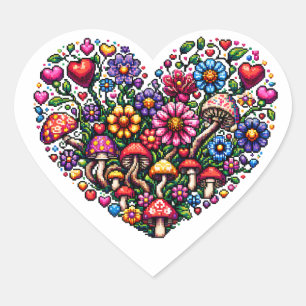 Sticker Cœur Art Pixel Coeur Floral