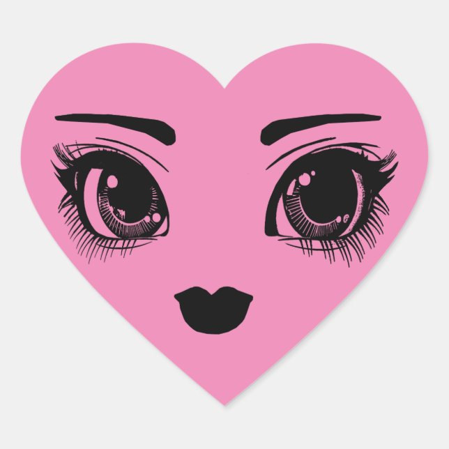 Sticker Cœur Art Visage Coeur Rose (Devant)