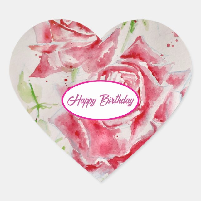 Sticker Cœur Assiette en papier motif fleur rose rouge (Devant)