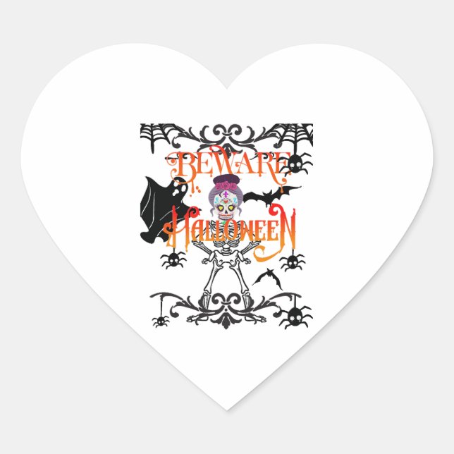 Sticker Cœur Attention à Halloween (Devant)