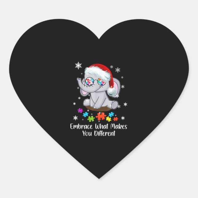 Sticker Cœur Autisme Noël Embrassez Ce Qui Vous Rend Différents (Devant)