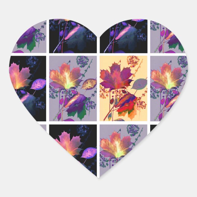 Sticker Cœur Autumn Leaves Rustic Patchwork (Devant)