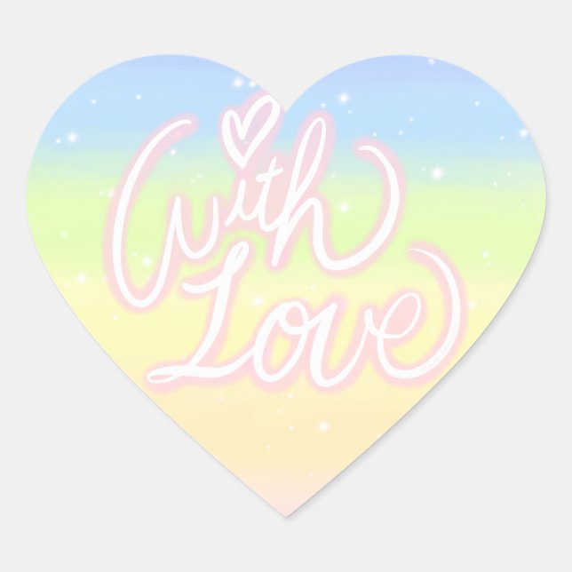 Sticker Cœur "Avec amour" sur Cosmic Pastel Rainbow Galaxy (Devant)