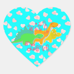 Sticker Cœur Avec des dinosaures d'amour
