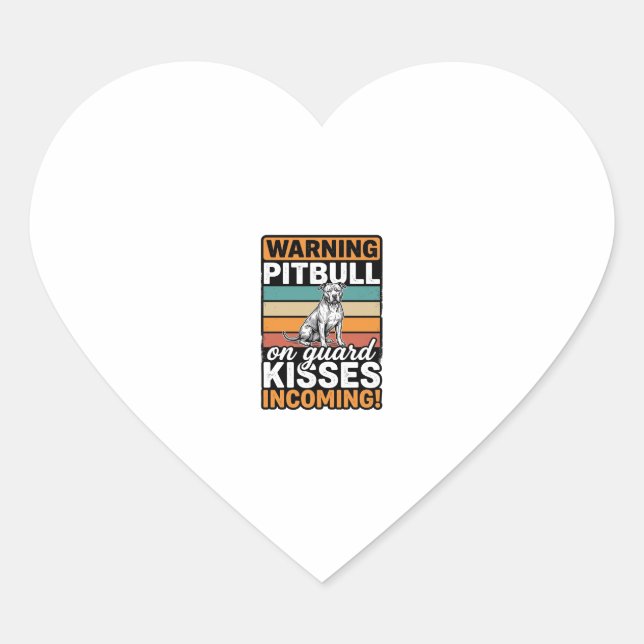 Sticker Cœur Avertissement Pitbull Bisous à venir Design de chi (Devant)