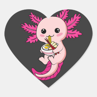 Sticker Cœur Axolotl Manger Ramen nouilles Kawaii Anime
