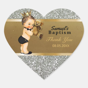 Sticker Cœur Baby Boy Baptism Merci Favor Gold Silver