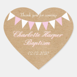 Sticker Cœur Baby Bunting Pink Baptême Christening Favoriser