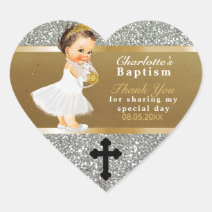 Sticker Cœur Baby Girl Baptism Merci Favor   Gold Silver