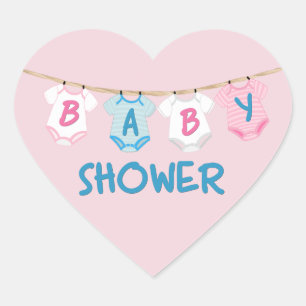 Sticker Cœur Baby shower avec Vêtements pour bébés