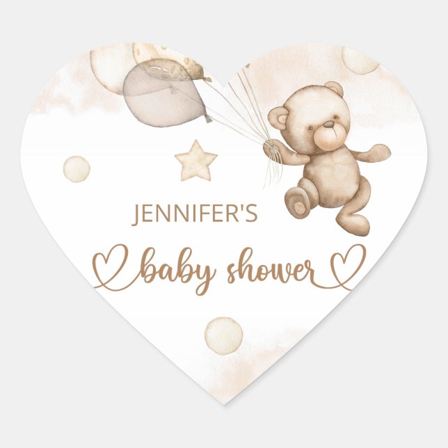 Sticker Cœur Baby shower bébé ours en peluche Ballon (Devant)