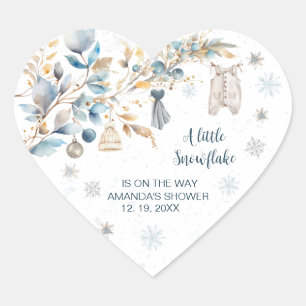 Sticker Cœur Baby Shower Corde à Linge Petit Flocon de Neige 