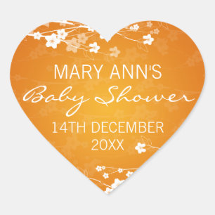 Sticker Cœur Baby shower Date Cerise Fleur Orange