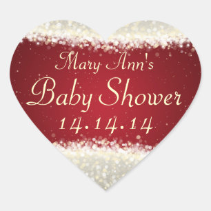 Sticker Cœur Baby shower Date Dazzling Étincelles Rouge