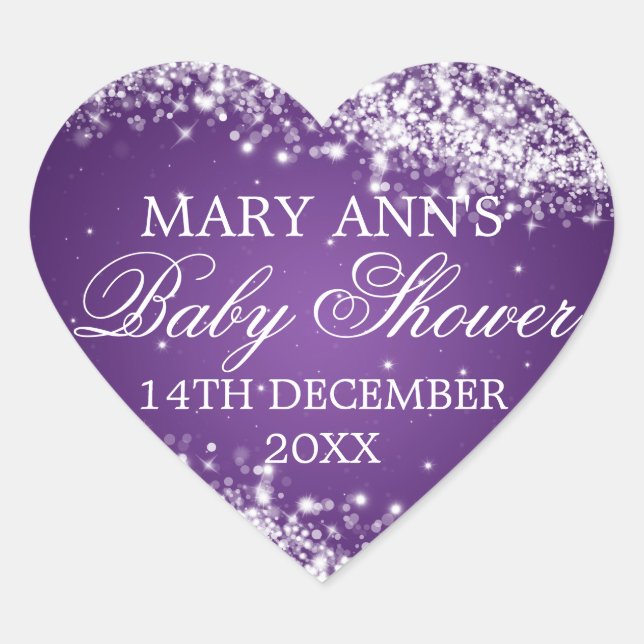 Sticker Cœur Baby shower Date Sparkling Vague pourpre (Devant)
