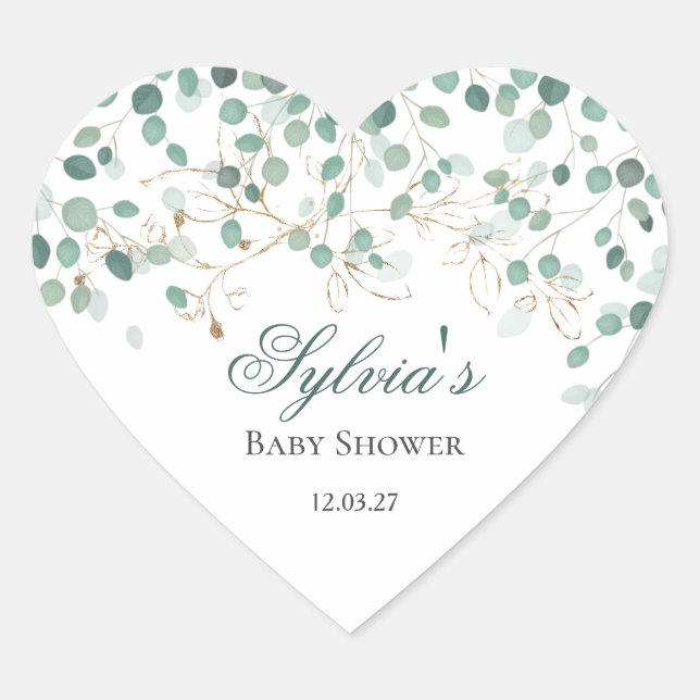 Sticker Cœur Baby shower Feuille d'or Eucalyptus Foliage (Devant)