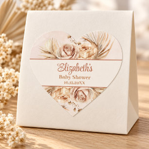 Sticker Cœur Baby Shower Floral Neutre Pampas Cœur