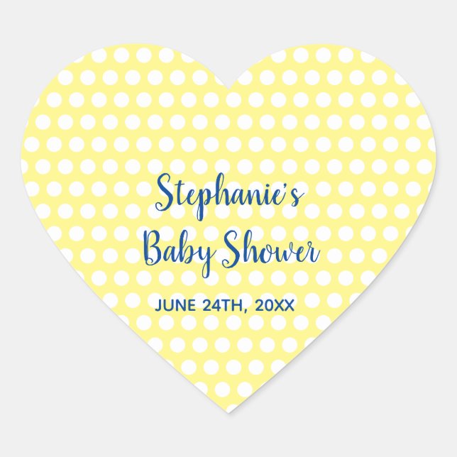 Sticker Cœur Baby shower garçon Pois jaune bleu  garçon (Devant)
