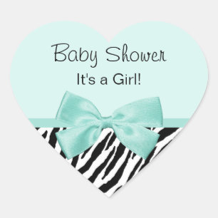 Sticker Cœur Baby shower Girly de zèbre de ruban chic de menth