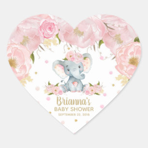 Sticker Cœur Baby shower mignon floral rose d'éléphant