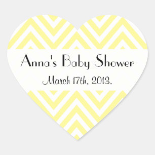 Sticker Cœur Baby shower - Motif Zigzag, Chevron - Jaune