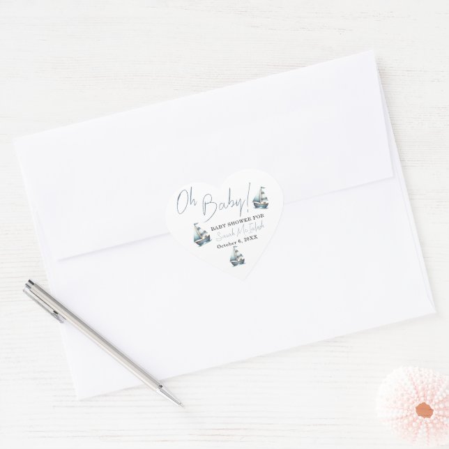 Sticker Cœur Baby shower nautique (Enveloppe)