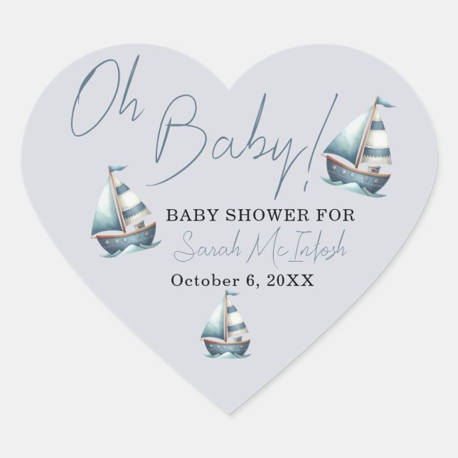 Sticker Cœur Baby shower nautique (Devant)