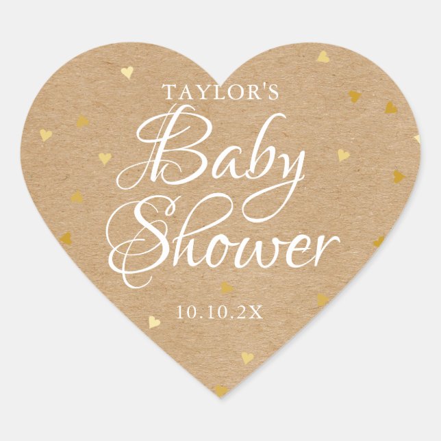 Sticker Cœur Baby shower Rustique Kraft Gold Love Hearts (Devant)