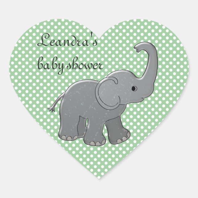 Sticker Cœur baby shower vert éléphant (Devant)