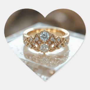 Sticker Cœur bague diamant doré brillant