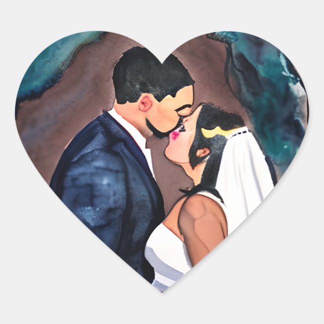 Sticker Cœur Baiser de mariage des mariés (Devant)