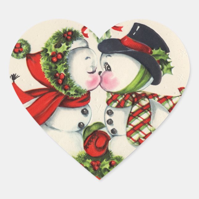 Sticker Cœur Baiser de Noël Vintage (Devant)