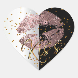 Sticker Cœur Baiser Dusty Rose et Gold Parties scintillant lèvr