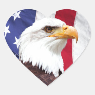 Sticker Cœur Bald Eagle et drapeau américain