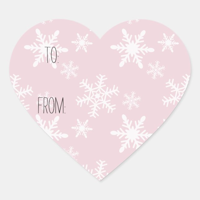 Sticker Cœur Balise cadeau Pink White Snowflakes (Devant)
