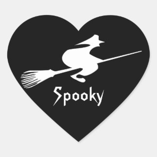 Sticker Cœur Balise de cadeau Halloween Witch On Black Heart Sh