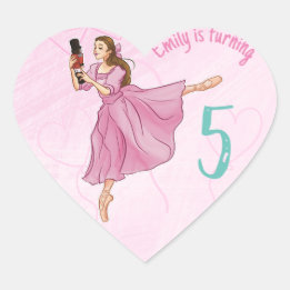 Sticker Cœur Ballerina Nutcracker Anniversaire - Nom et âge